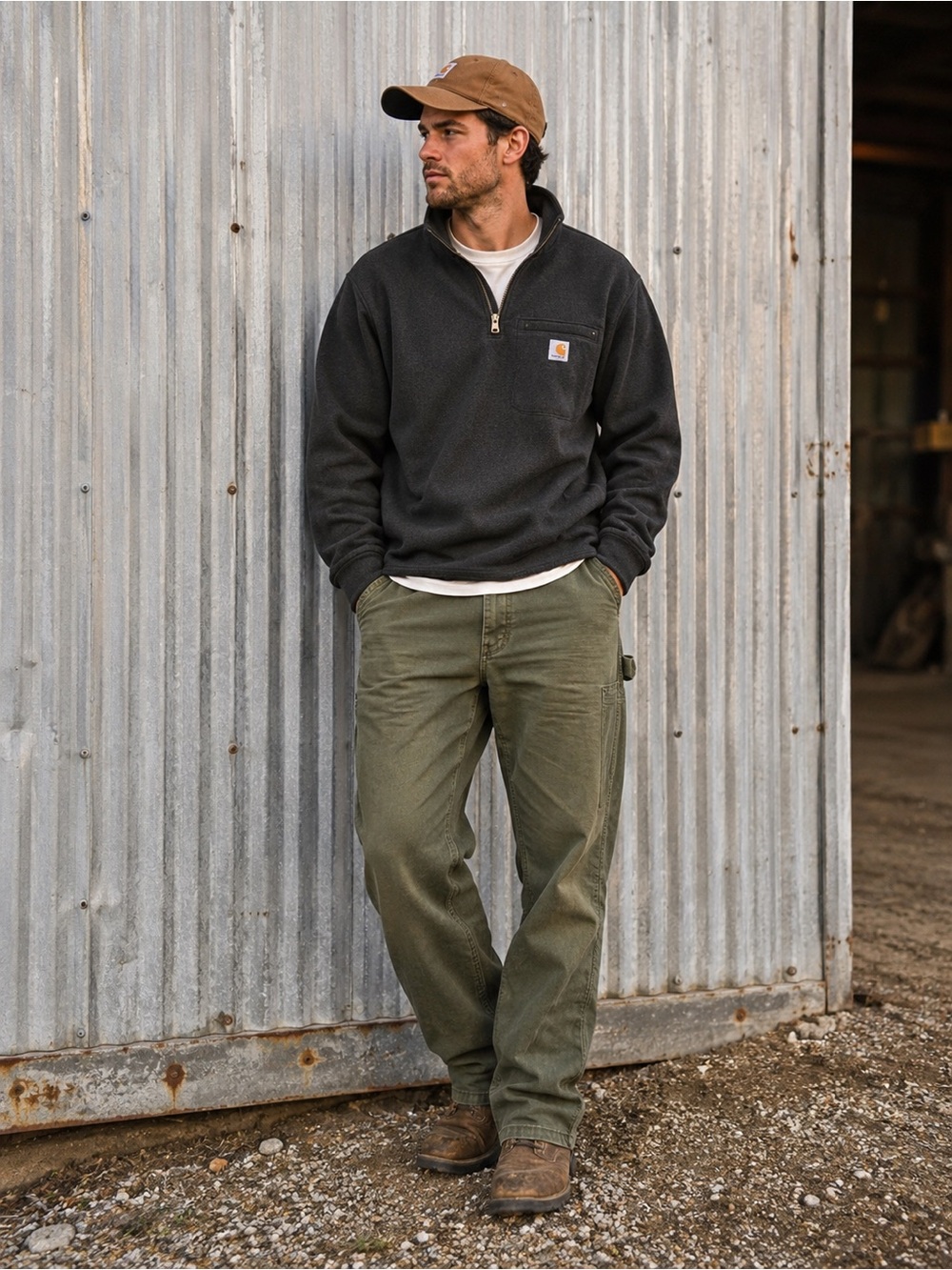 Carhartt Loose Original Fit unlined Washed Duck Dungaree Work Pants- Moss Green